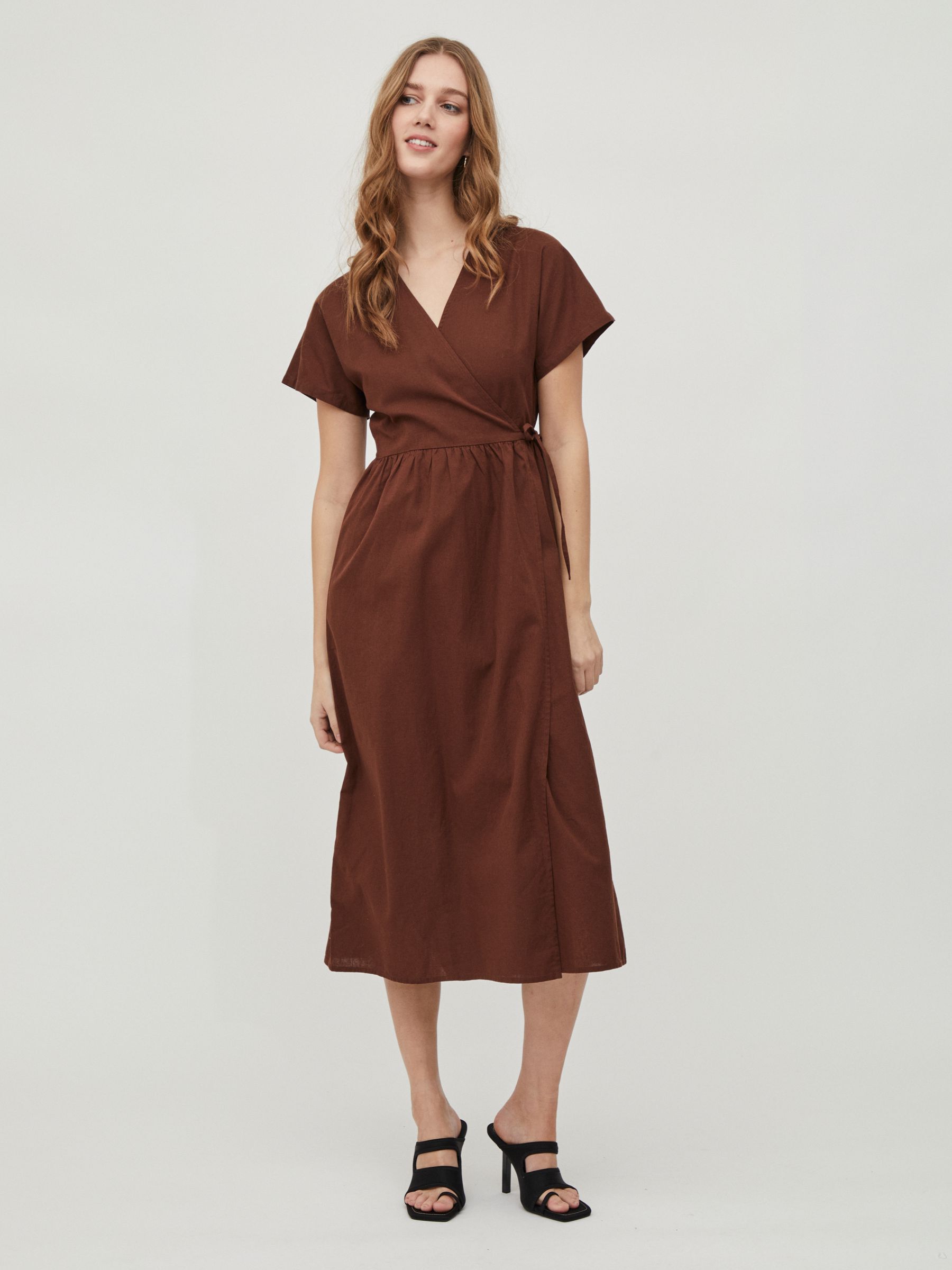 SHORT SLEEVED WRAP DRESS (Brown) | Vila® Official Online Shop